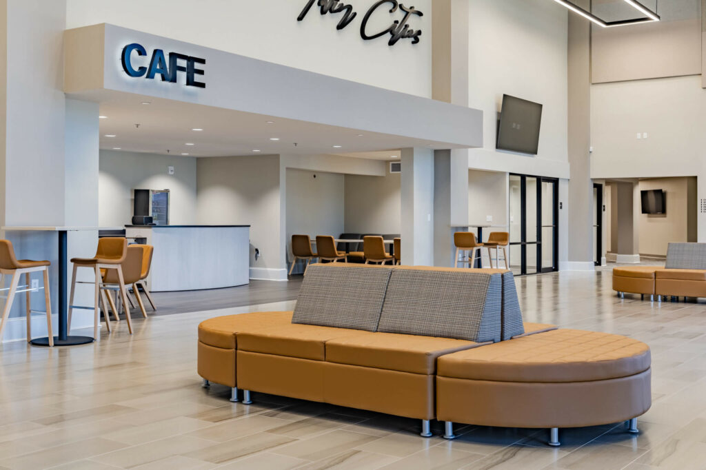 Architecture design for cafe and entry area for local church, Pentecostals of the Twin Cities designed by TBA Studio