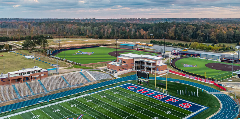 West Ouachita High School Soccer and Track Fieldhouse designed by TBA Studio