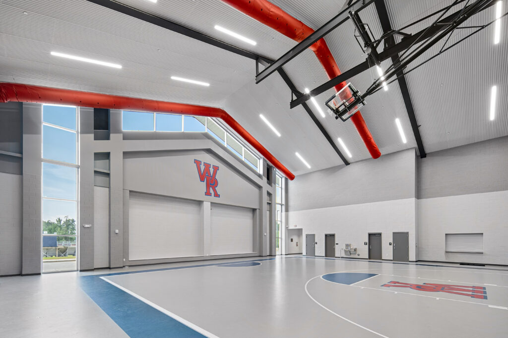 West Ridge Middle School multipurpose gymnasium featuring athletic and performance spaces.